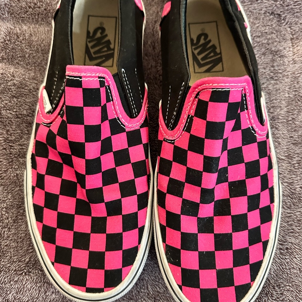 Vans Pink and Black Checkered Slip-On Shoes